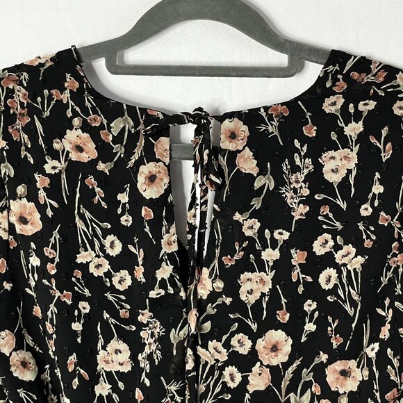 Collective‎ Concepts Black Floral Mini Dress Long Sheer Sleeves Size XS - Picture 10 of 12